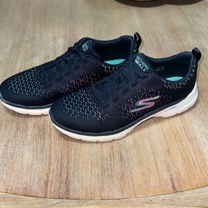 Skechers Black Slip-On Athletic Shoes with Rainbow Stitching